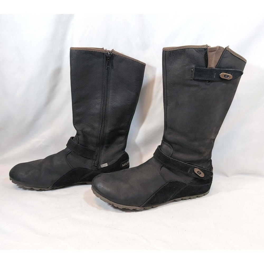 Merrell Black Tall Boots; Leather Suede M-Select Dry Waterproof Zip